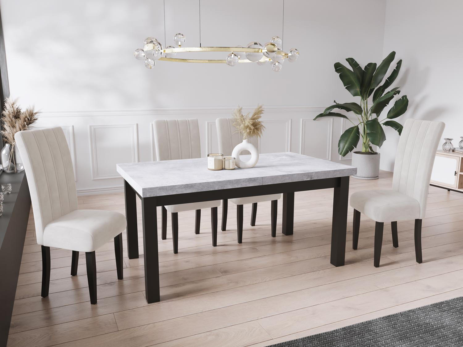 ESSTISCH Gemini rechteckig ausziehbar, Grauer Beton 140-180/80/78 cm - Hellgrau/Schwarz, Holz/Holzwerkstoff (140/80/78cm) - WFL GROUP