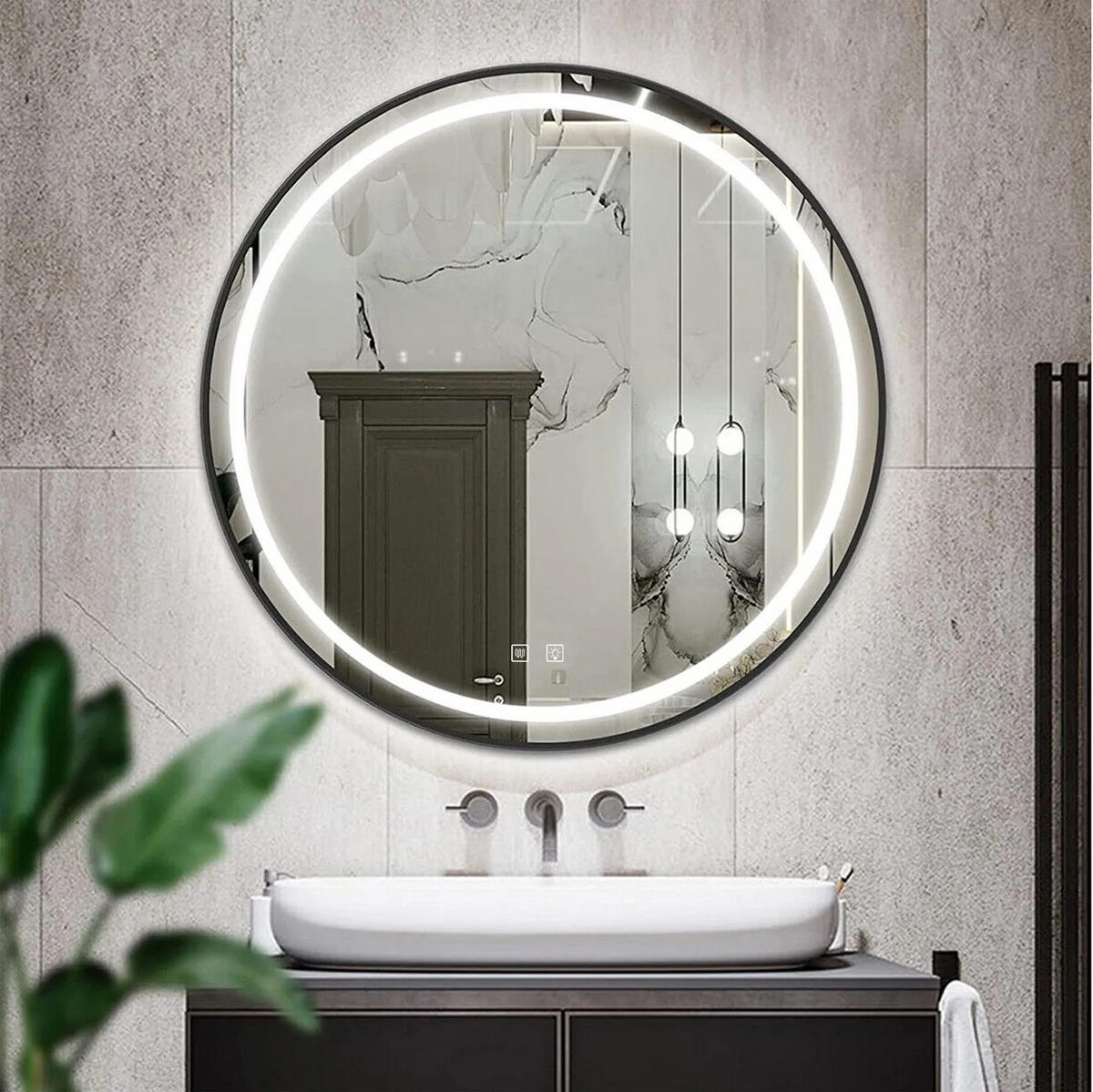 SPIEGEL Rea Led 90cm Mmj Black - Schwarz, Glas (90/90/90cm) - REA