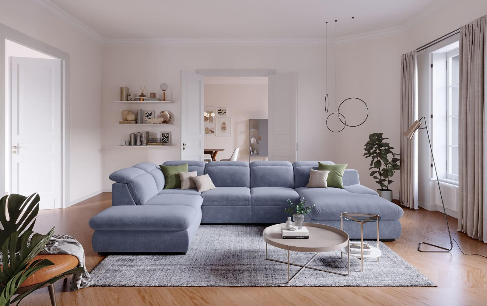 WOHNLANDSCHAFT mit Schlaffunktion und Bettkasten, verstellbare Kopflehnen - Blau/Schwarz, Kunststoff/Textil (341/80/218cm) - Cotta