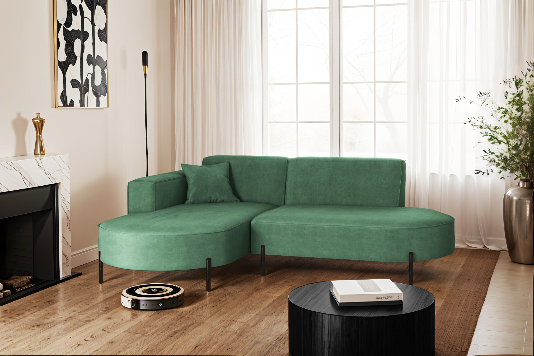 ECKSOFA L-Form Designer Modena Rein Stoff Noel Pistazien Links - Hellgrün, Holz/Textil (165/236cm) - Kaiser Möbel