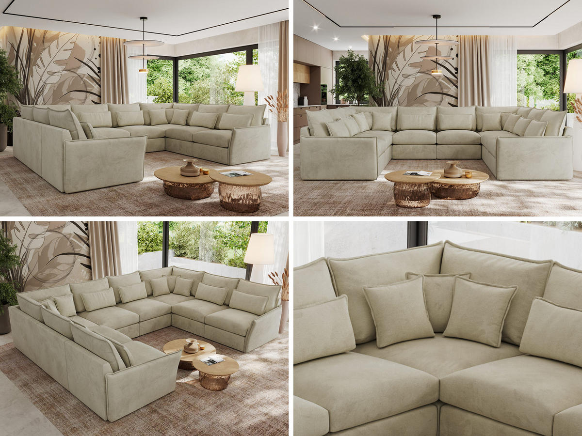 WOHNLANDSCHAFT VERSO U 8M Beige Velvet - Beige/Schwarz, Kunststoff/Textil (362/93/270cm) - MKS