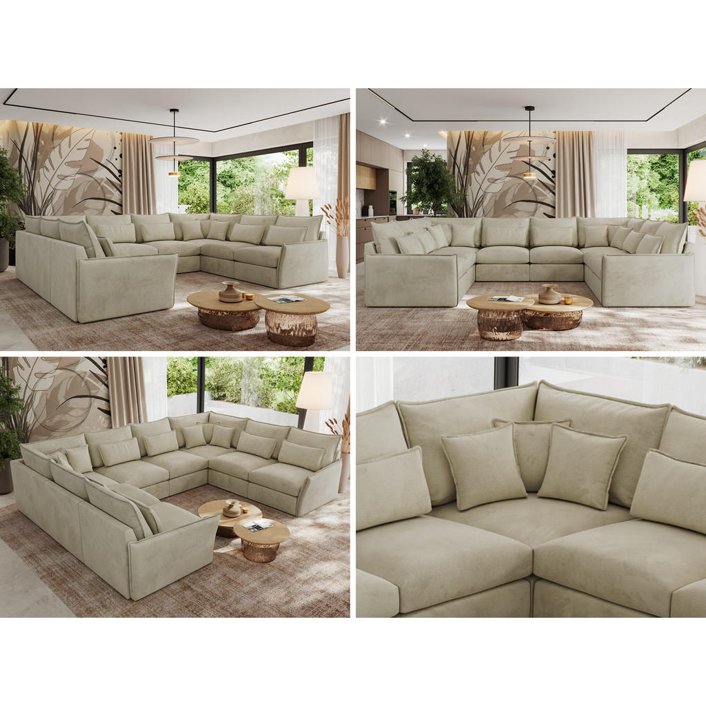 Thumbnail - MKS Wohnlandschaft, Beige, Textil, 6-Sitzer, U-Form, 362x93x270 cm, Oeko-Tex®, Wohnzimmer, Sofas & Couches, Wohnlandscha...