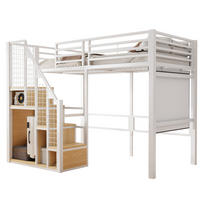 HOCHBETT aus Metall und MDF 90x200 cm Weiß mit Stauraum, Treppe und Ablagefläche - Weiß, Metall (90/200cm) - IVMEU