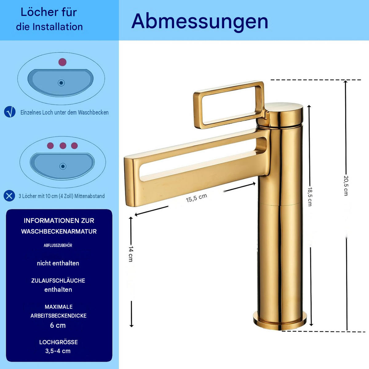 WASCHTISCHARMATUR, 20,5 x 15,5 cm, goldfarbenes Durchbruchmuster. - Goldfarben, Metall (25/10/20cm) - Vallsero