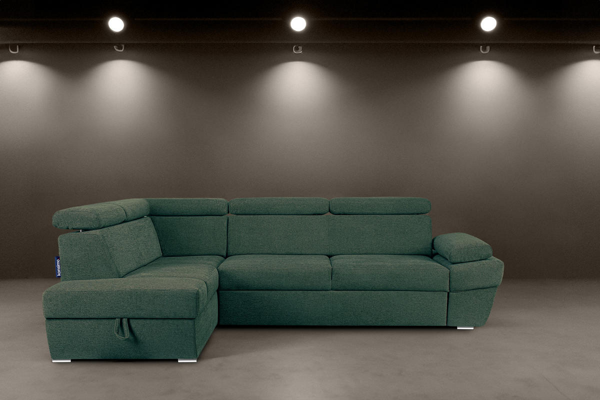 SCHLAFECKSOFA RATLO links 4/5-Sitzer mit Bettkasten, grün - Silberfarben/Grün, Textil (270/190cm) - KONSIMO®