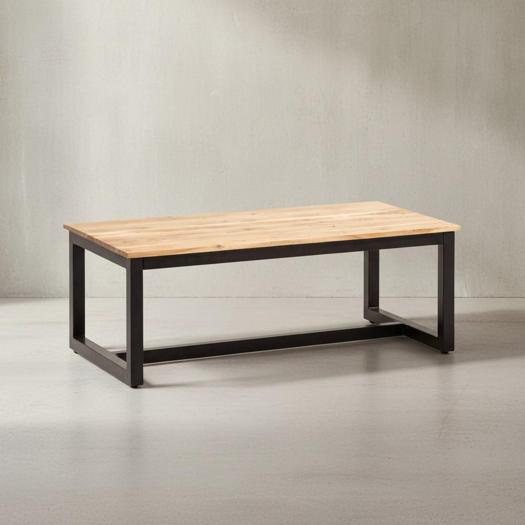 COUCHTISCH Akazien-Massivholz Braun, Industrial Design, 110x60x40 cm, mit stabilen Metallbeinen - Schwarz/Akaziefarben, Holz/Metall (60/110/40cm) - KADIMA DESIGN