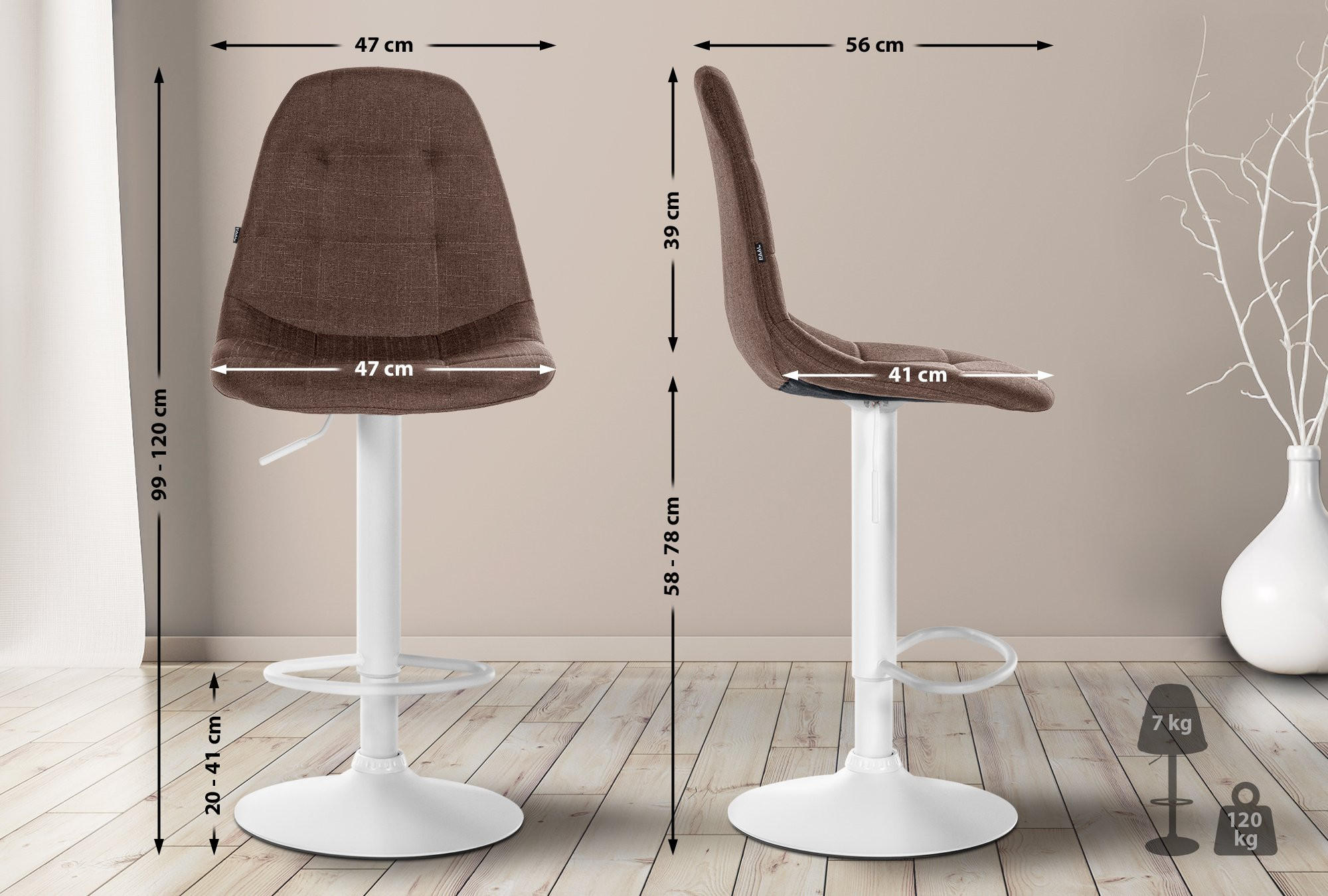 BARHOCKER Metall braun - Braun, Textil/Metall (47/99/56cm) - CLP