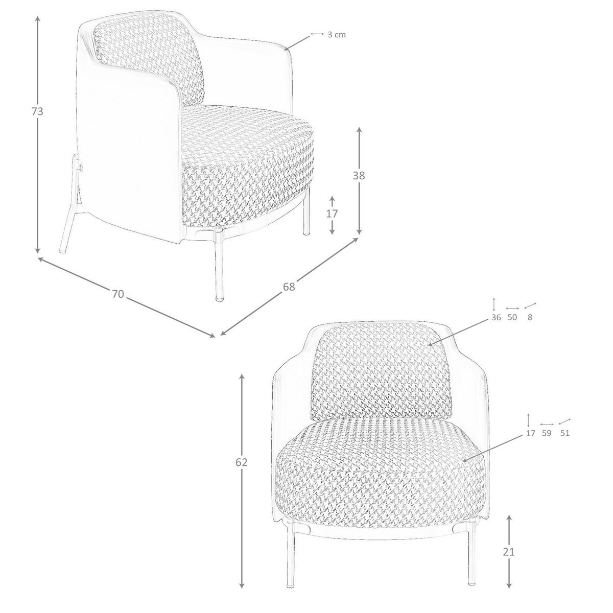 SESSEL Sessel aus schwarzem und weißem Stoff und schwarzem Kunstleder 68/70/73 cm - Schwarz, Textil (68/73/70cm) - ANGEL CERDA