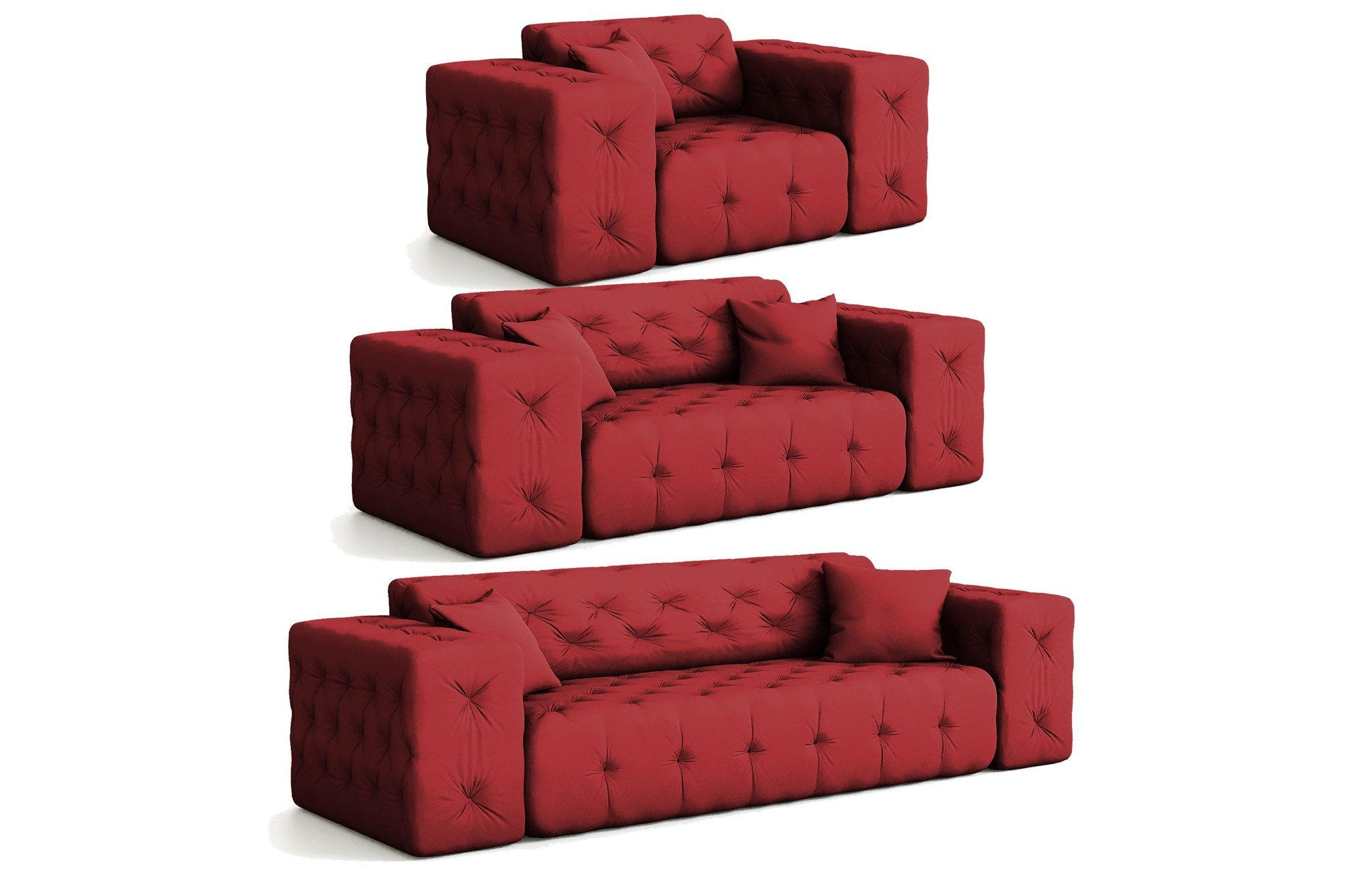 SOFASET Chantal - Rot, Holzwerkstoff/Textil (251/78/96cm) - Fun Möbel