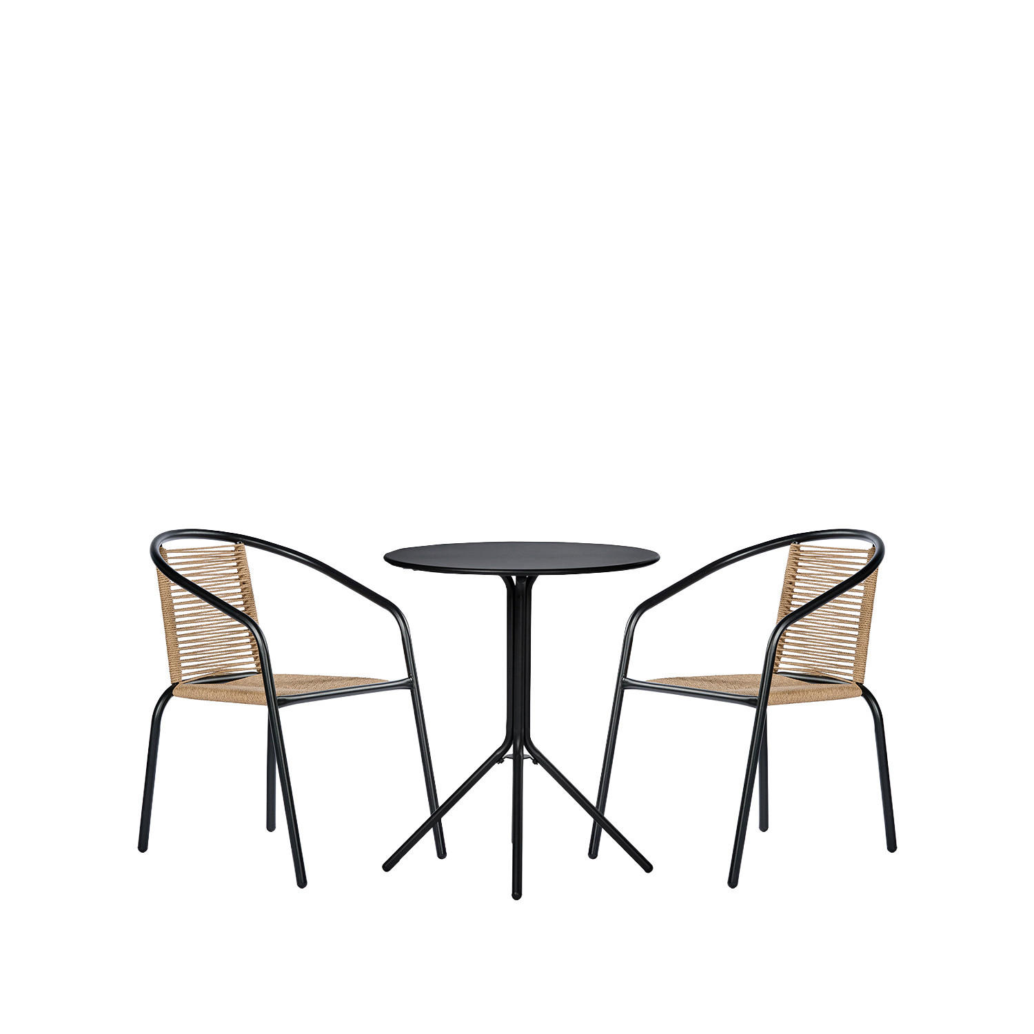 GARTEN-SET mit Tisch und 2 stapelbaren Stühlen in Schwarz Sakda - Schwarz, Metall - Klast Home