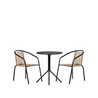 GARTEN-SET mit Tisch und 2 stapelbaren Stühlen in Schwarz Sakda - Schwarz, Metall - Klast Home