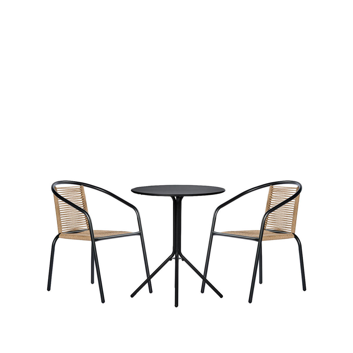 GARTEN-SET mit Tisch und 2 stapelbaren Stühlen in Schwarz Sakda - Schwarz, Metall - Klast Home