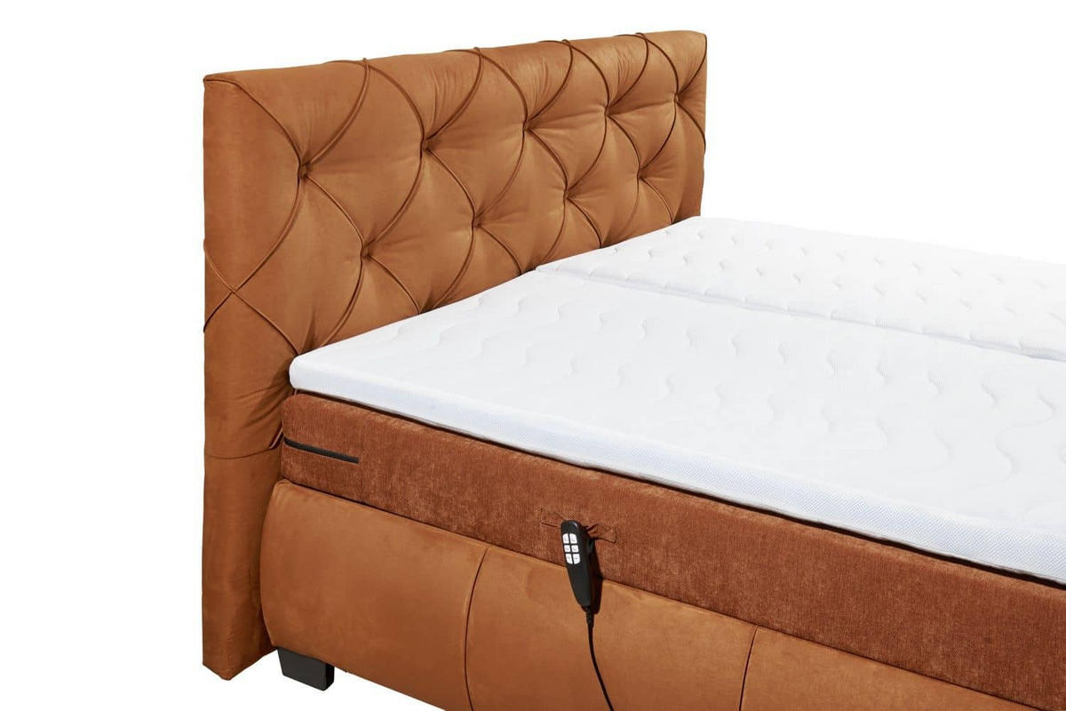 BOXSPRINGBETT 180x200 – Motorfunktion, 7-Zonen-Tonnentaschen-Federkernmatratze, Gel-Lux-Topper - Cognac/Anthrazit, Holz/Kunststoff (180/200cm) - ed exciting design