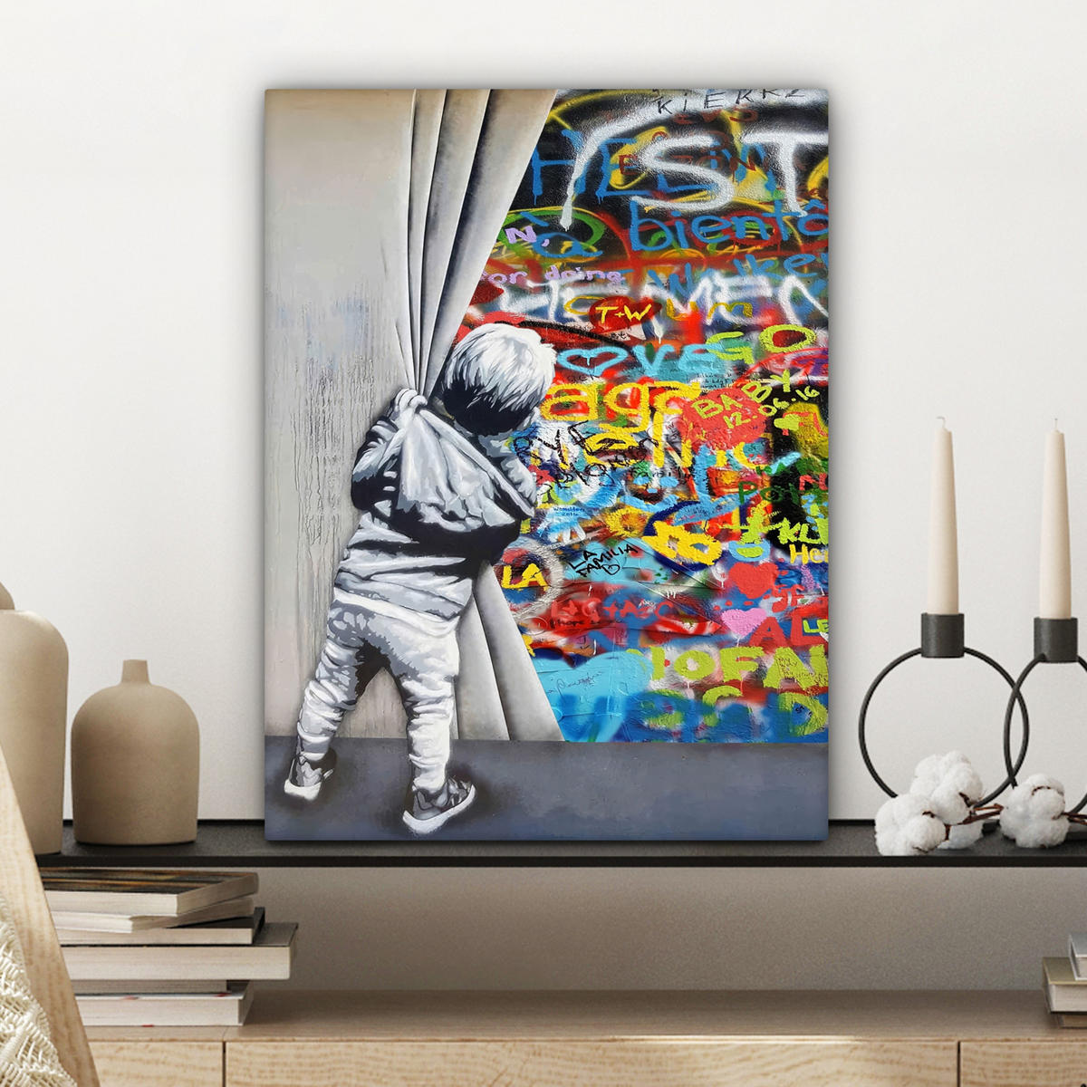 LEINWANDBILD Graffiti - Junge - Ilussie - Straßenkunst 30x40 cm - Hellgrau, Textil (30/40cm) - MuchoWow