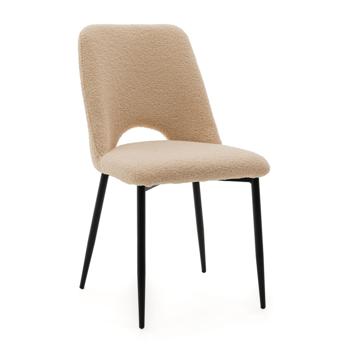 STUHL ORO gepolsterter mit Steppung - beige - Boucle - Beige/Schwarz, Textil/Metall (47/91/55cm) - NEW HOME