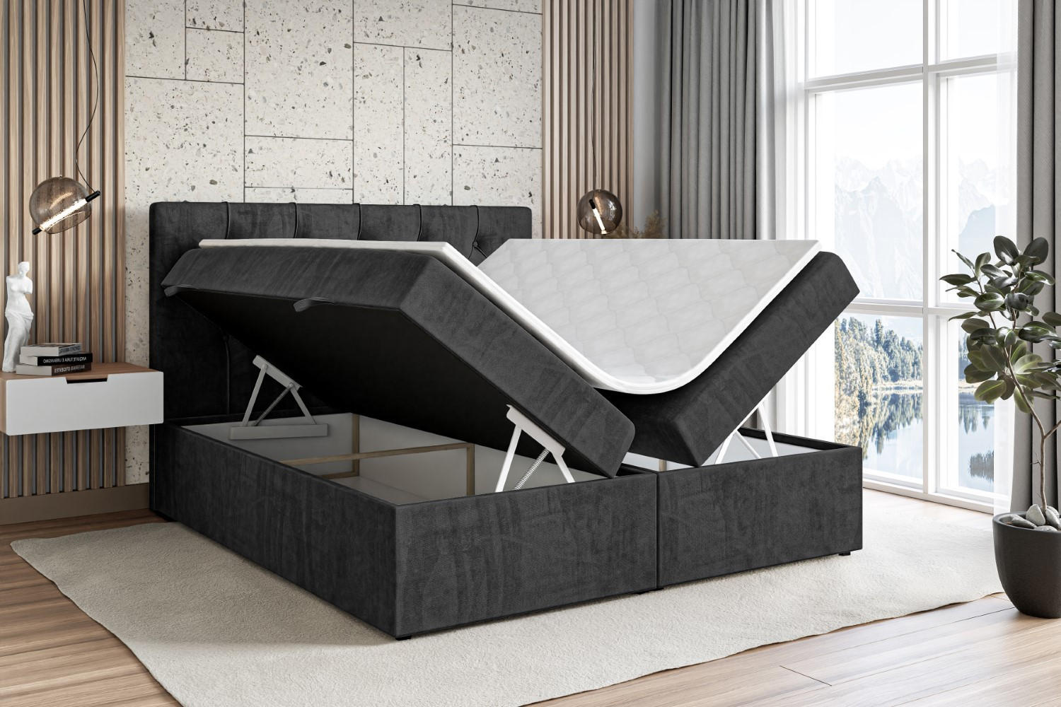 Thumbnail - Altdecor Boxbett, Schwarz, Holzwerkstoff, Höhe ca. 20 cm, 140x200 cm, Schlafzimmer, Betten, Boxspringbetten