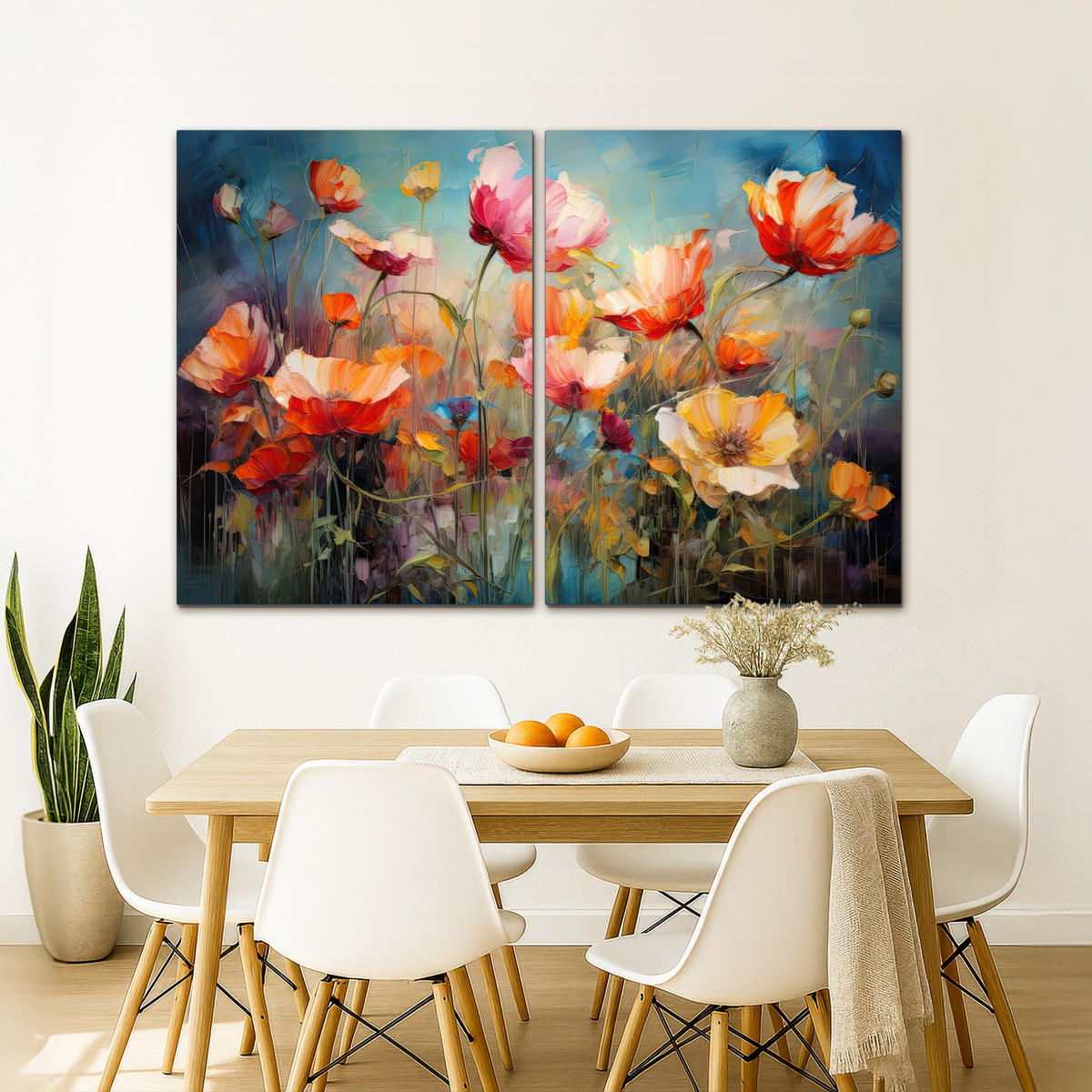 LEINWANDBILD 2er Set Blumen - Bunt - Abstrakt 180x120 cm - Blaugrau, Textil (180/120cm) - MuchoWow