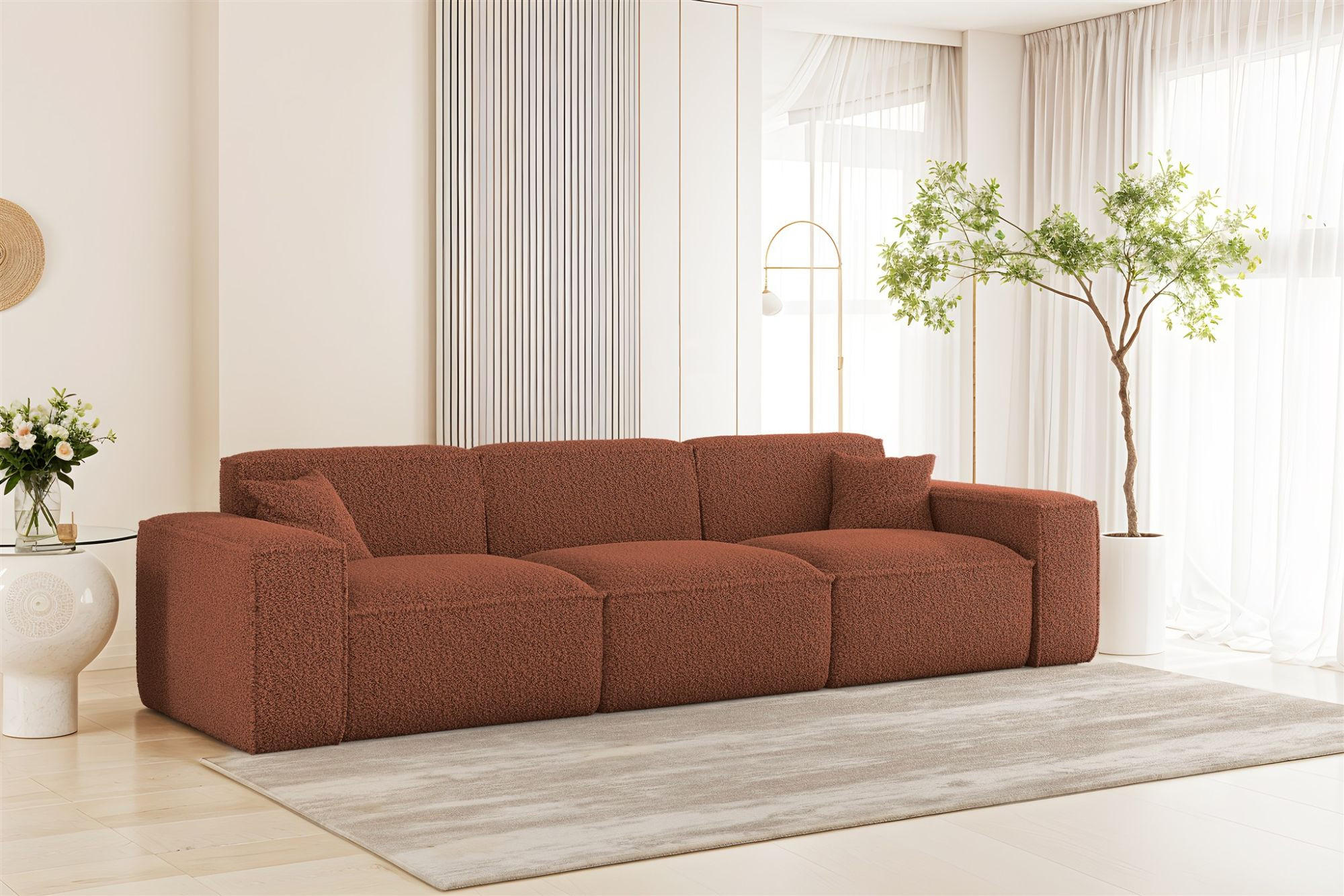 SOFA 3-sitzer Celes Premium In Sven - Rotbraun, Holzwerkstoff/Textil (218/73/90cm) - Fun Möbel