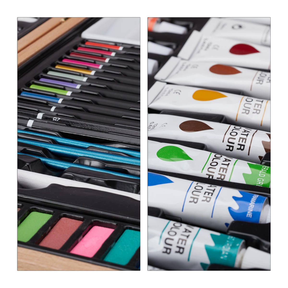 MALKOFFER - Hellbraun, Holz/Kunststoff (37/27/5cm) - Relaxdays