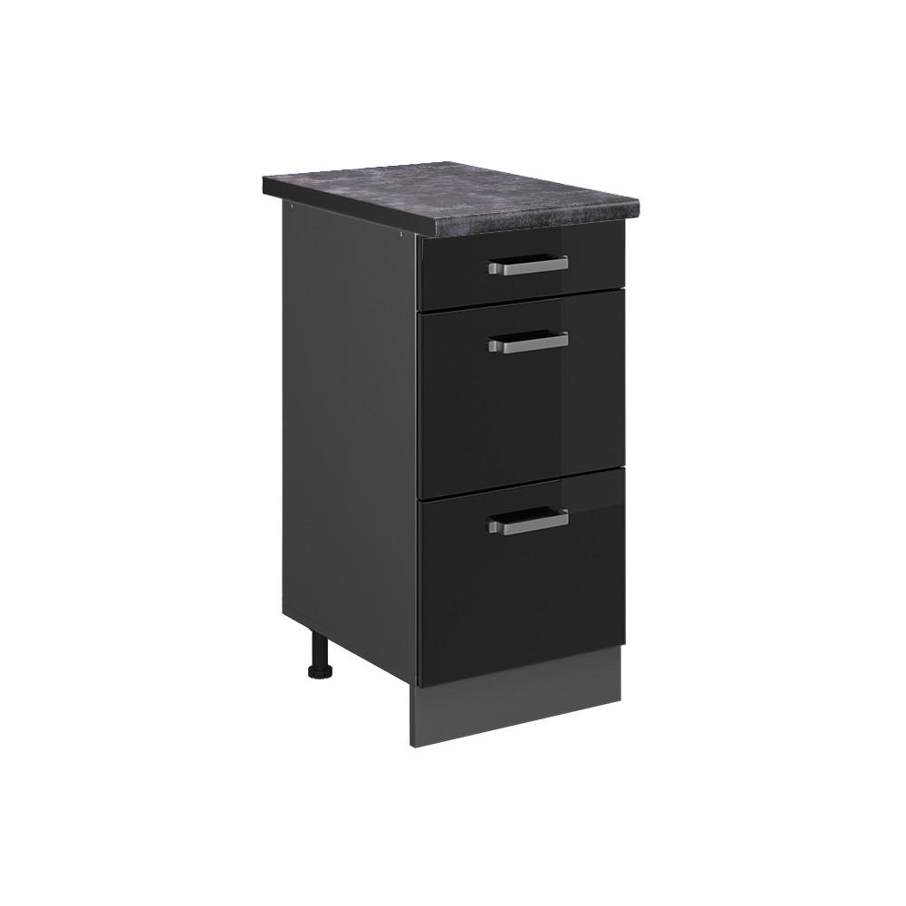 KÜCHENUNTERSCHRANK R-Line Schwarz Hochglanz 40 cm mit Schubladen AP Anthrazit - Schwarz Hochglanz/Anthrazit, Holzwerkstoff (40/81.6/60cm) - Vicco