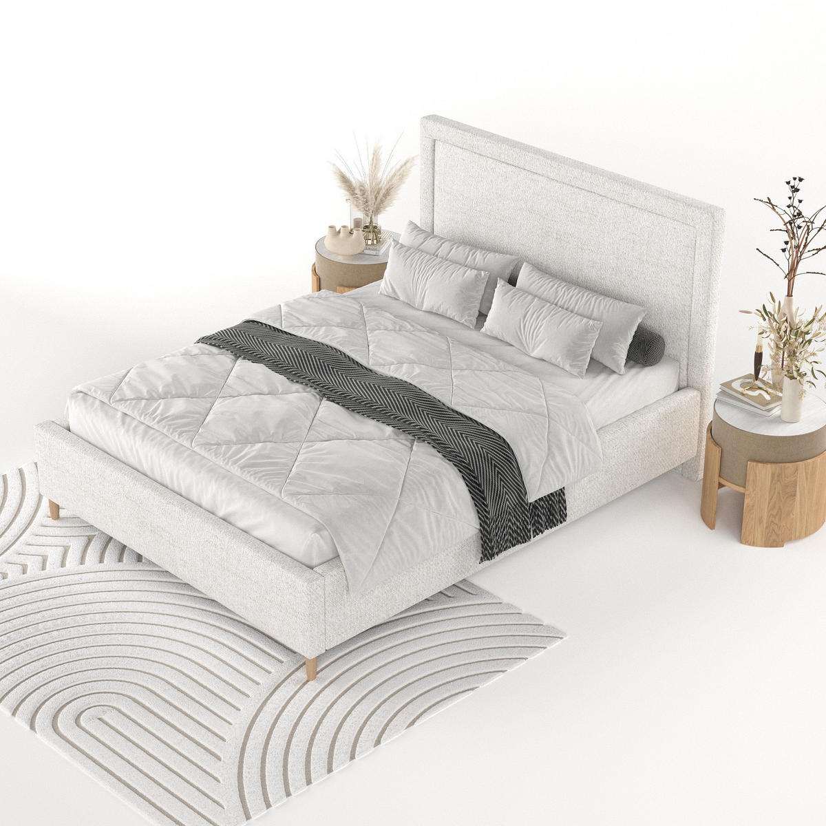 POLSTERBETT Vega 160/200 cm Creme im Neve Stoff - Creme/Naturfarben, Holz/Holzwerkstoff (160/200cm) - AltaBeds