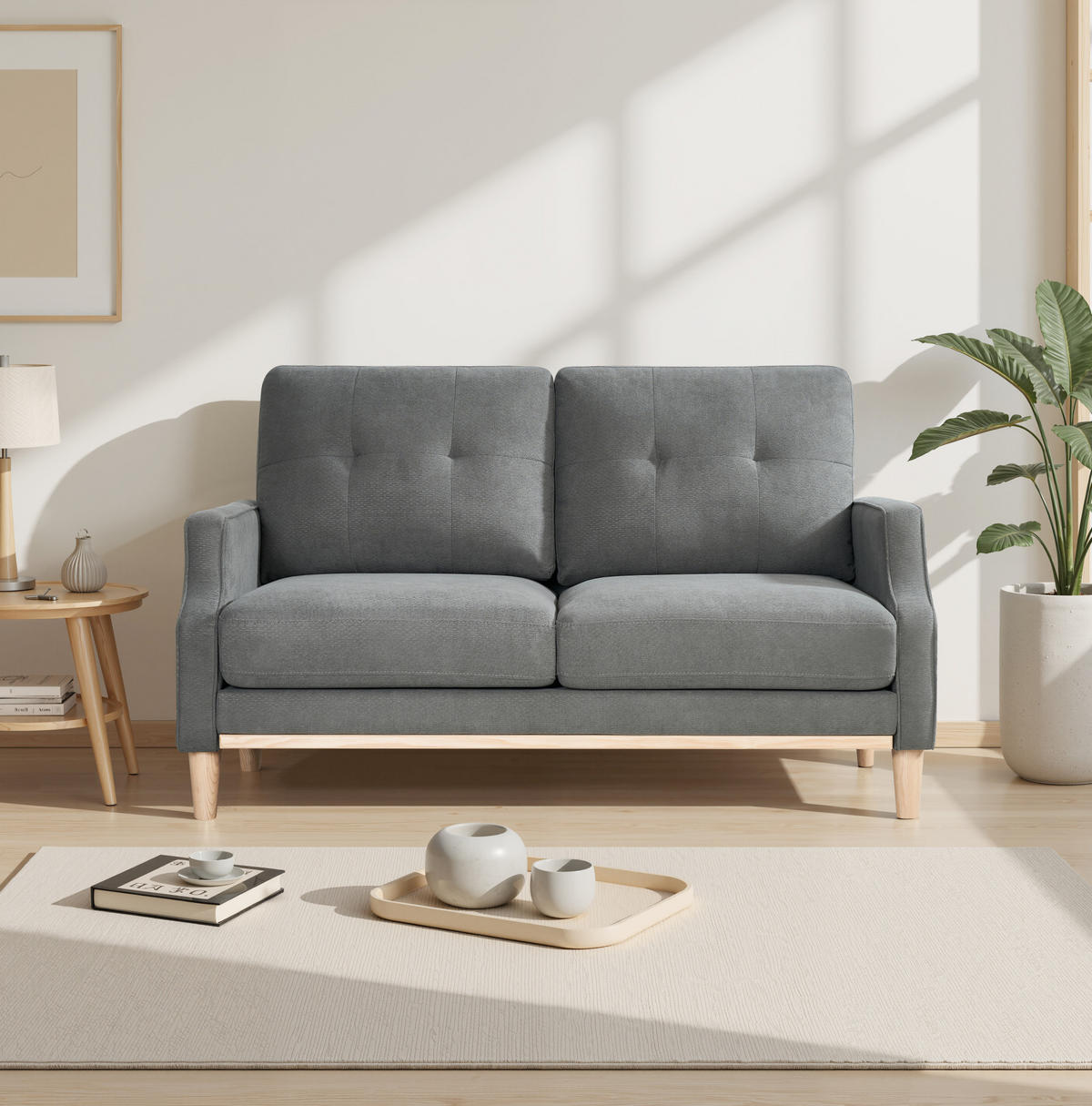 SOFA 2-Sitzer mit USB-Anschluss Stoff Dark Gray - Dunkelgrau, Holzwerkstoff (135/85/72cm) - Meubliv