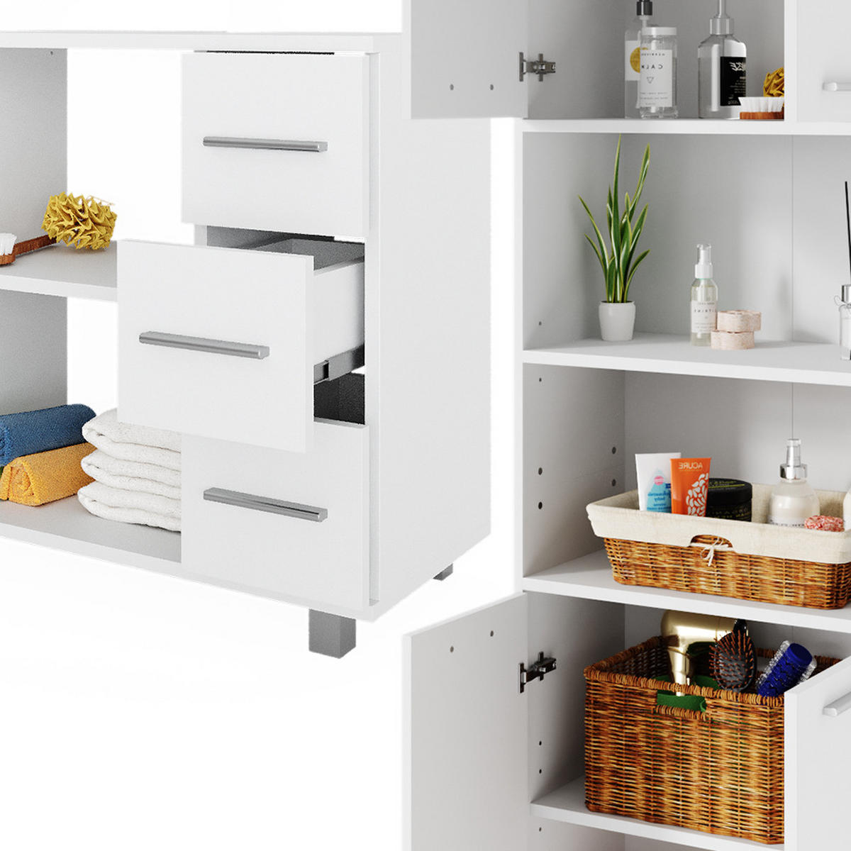 BADMÖBEL-SET Maris Weiß 3 Teile - Weiß, Holzwerkstoff (60/60/33cm) - Vicco