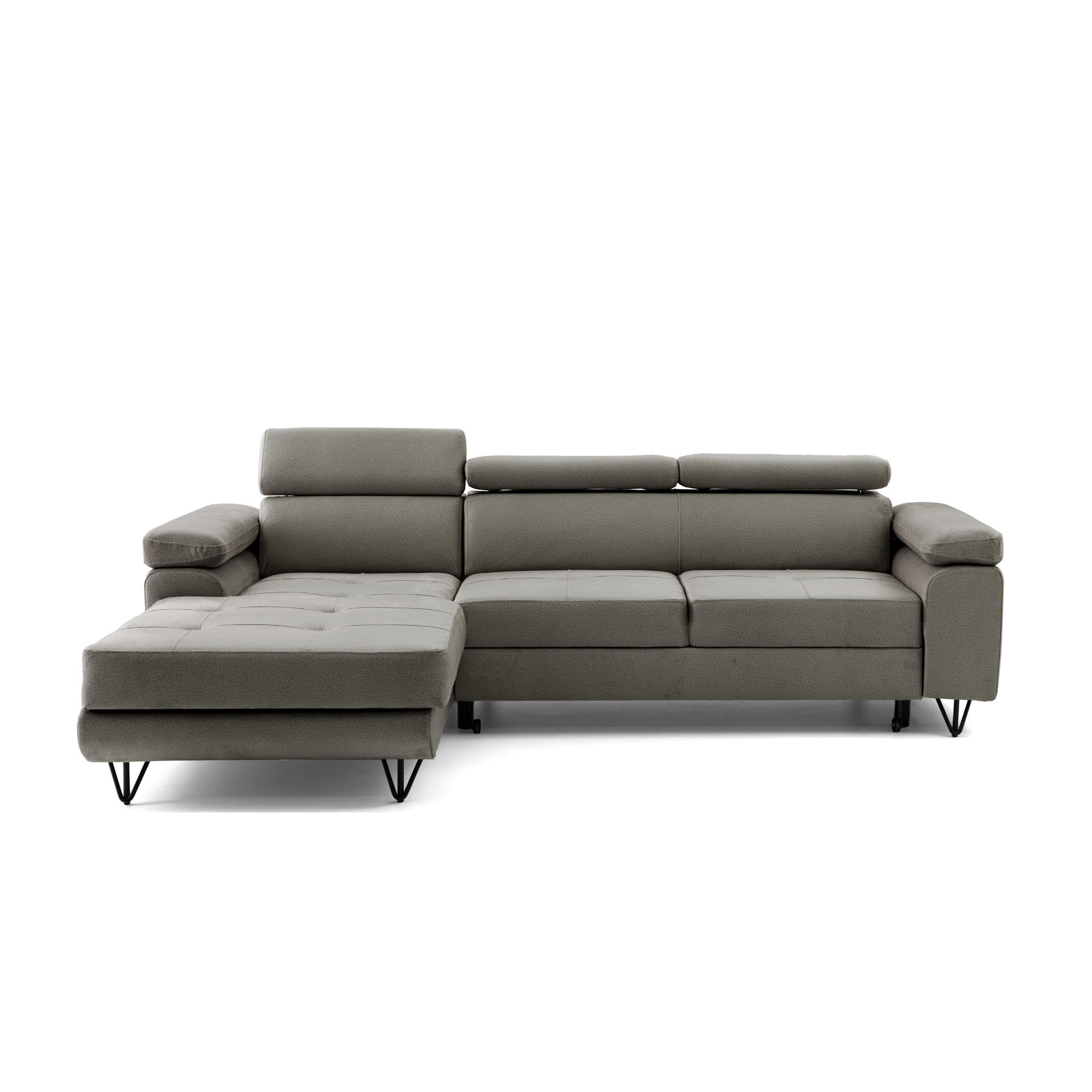 ECKSOFA NORIS L Links mit Schlaffunktion 128x203 Velours Taupe - Taupe/Schwarz, Holz/Textil (250/183cm) - Muffo