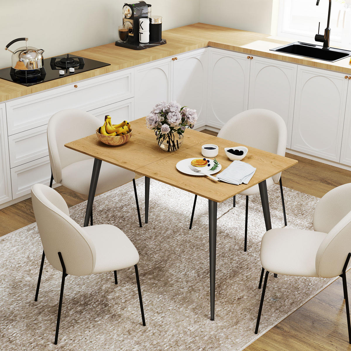 ESSTISCH ausziehbar 120/160 x 75 cm Küchentisch für 6-8 Personen Stahl, Natur - Schwarz/Naturfarben, Holzwerkstoff/Metall (160/75/77cm) - HOMCOM