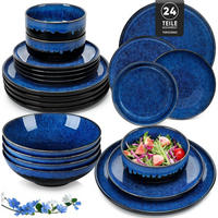 GESCHIRRSET 24-teiliges Set für 6 Personen blau Steingut - Dunkelblau, Keramik (26/2.8/26cm)