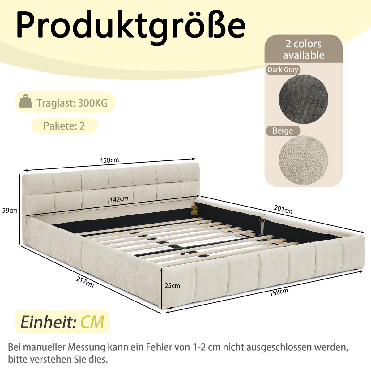 POLSTERBETT 140/200 cm DE-03789, mit Chenille-Bezug und Eukalyptus-Eisengestell, in Beige - Beige, Holz (140/200cm) - ComfortXL