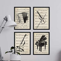 POSTER Set mit 4 Instrumente mit Noten Klavier, Geige, Cello, Akkordeon A4 Rahmenlos - Klar, Papier (29.7/3cm) - Nacnic