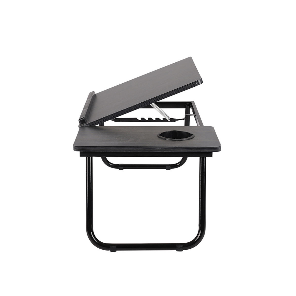 LAPTOPTISCH 56/32.5/24 cm Neigungsverstellung Klappbar Getränkehalte MDF Metall Schwarzr - Schwarz, Holzwerkstoff/Metall (32.5/56/24cm) - Livingandhome