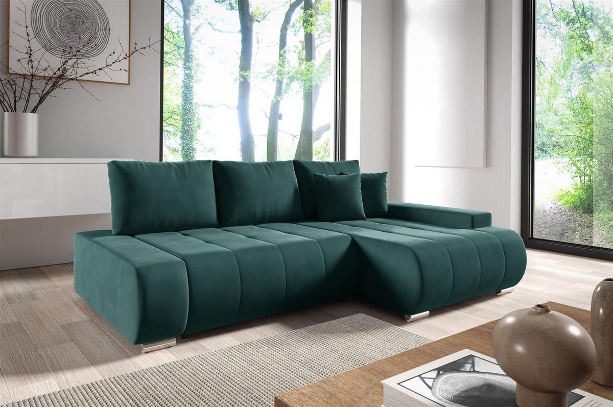 ECKSOFA Elmo - Grün, Holzwerkstoff/Textil (227/153cm) - Fun Möbel