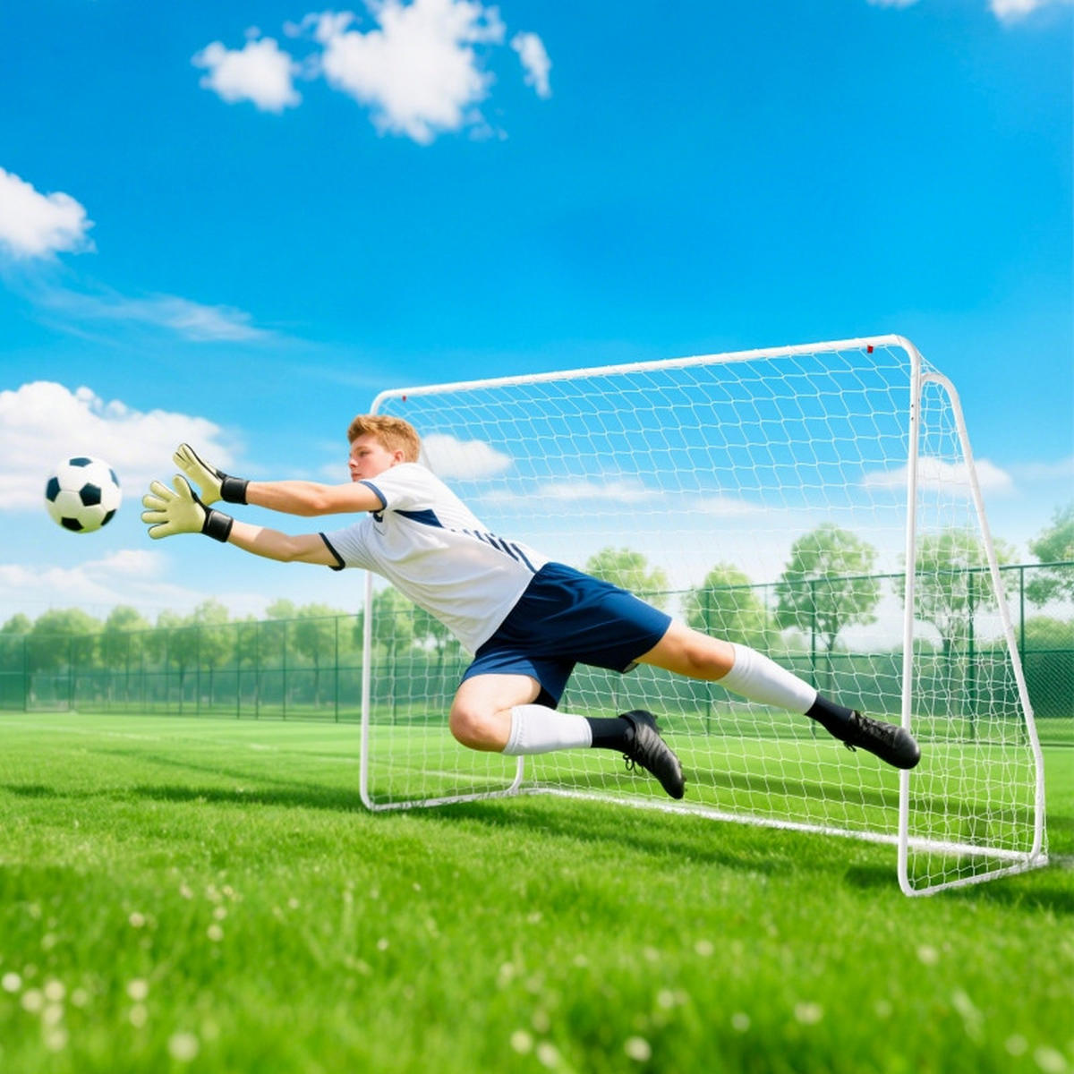 FUSSBALLTOR DE-09881 mit Trainingskäfig, UV-beständig Weiß - Weiß, Metall (120/301cm) - ComfortXL