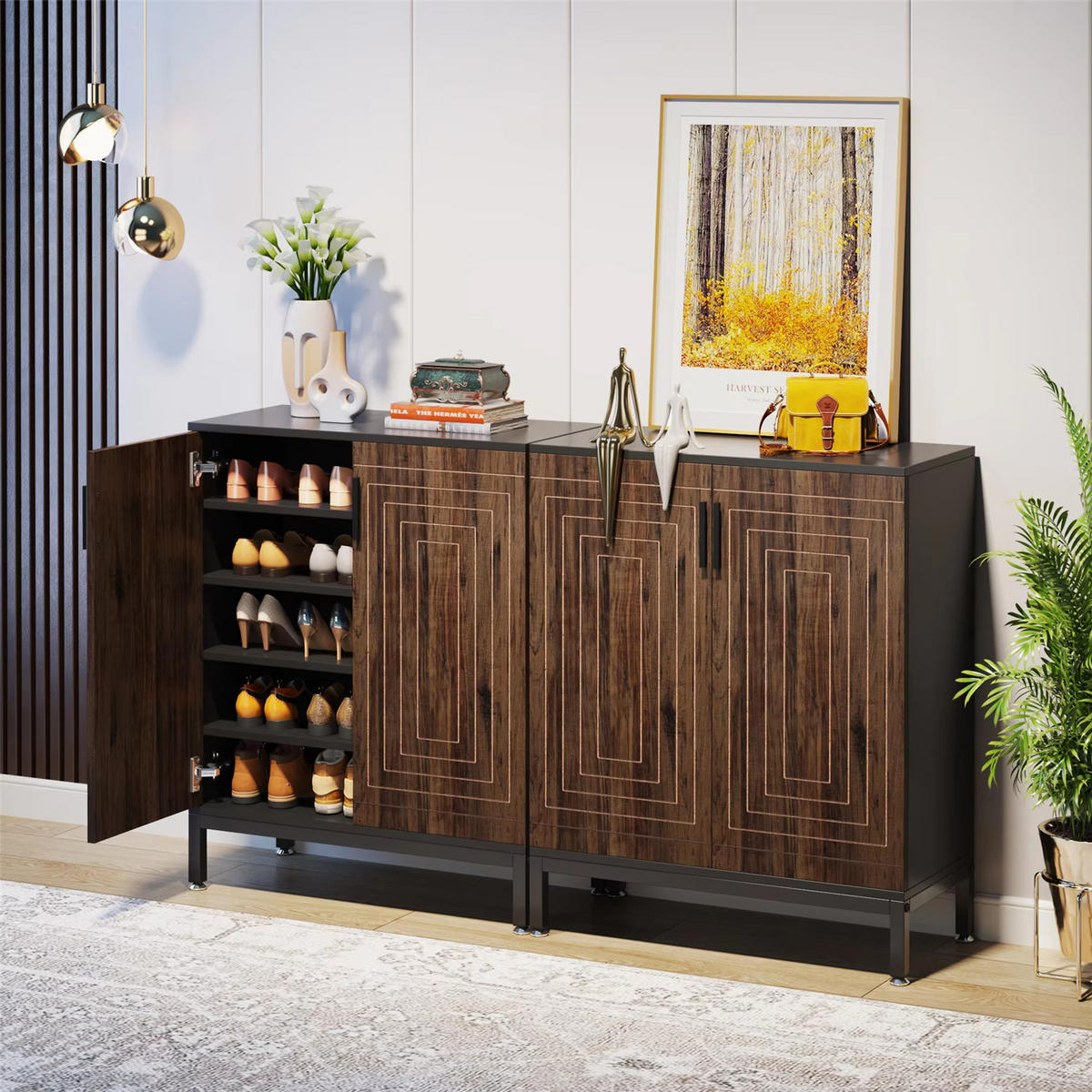 SCHUHSCHRANK 6 Ebenen mit Türen & Ablage - Braun, Holz (80/95/38cm) - Kaket