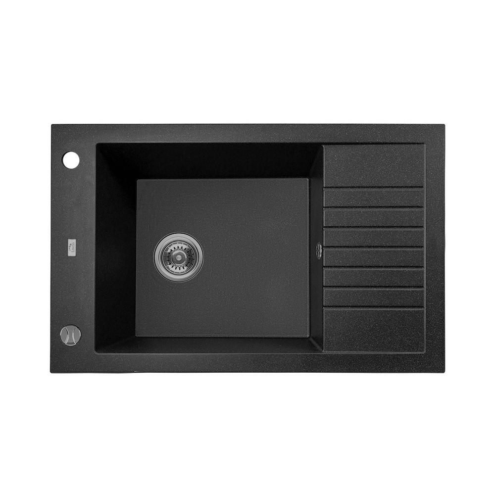 EINBAUSPÜLE Pionier Schwarz, Einzelbecken, 50/78/20,7 cm - Schwarz, Stein (50/20.7/78cm) - bad land