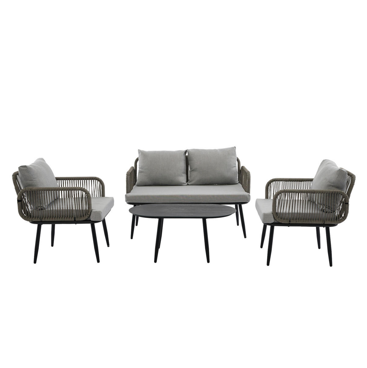 GARTENMÖBEL-SET 120/64/74 cm grau aus verzinktem Stahl und Polyester mit Kissen und Couchtisch - Grau, Textil - OKWISH