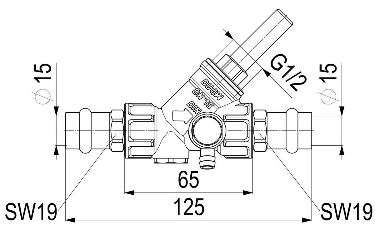 RUECKFLUSSVERHINDERER, M.ENTL. PRESSANSCHL.IG,DN15,PRESS15,DVGW - Schwarz, Metall (10/18/30cm) - Schlösser Armaturen