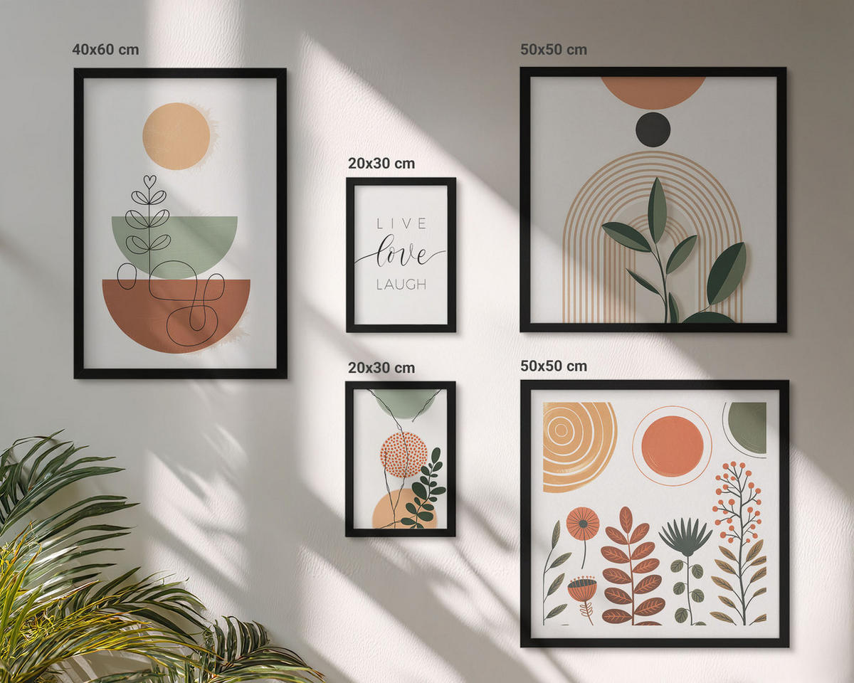 WANDBILDER 5er-Set - 50x50 cm & 20x30 cm & 40x60 cm Schwarzer Rahmen - Abstrakte Berglandschaften - Schwarz, Kunststoff (40/60cm) - ArtPrintCave