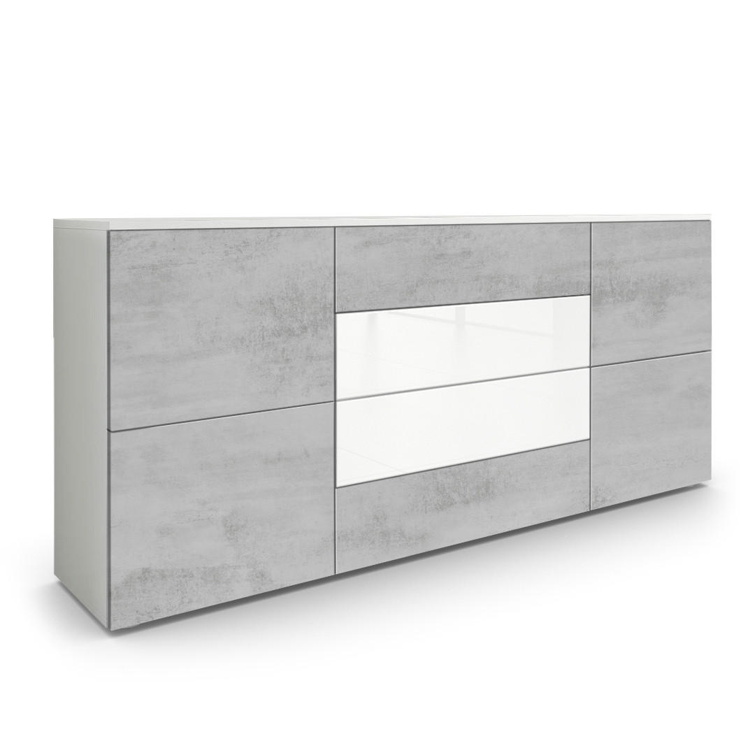 SIDEBOARD Rova Beton Oxid Optik / Weiß Hochglanz - Hellgrau, Holzwerkstoff (166/72/35cm) - Vladon