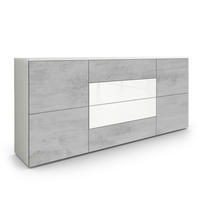 SIDEBOARD Rova Beton Oxid Optik / Weiß Hochglanz - Hellgrau, Holzwerkstoff (166/72/35cm) - Vladon