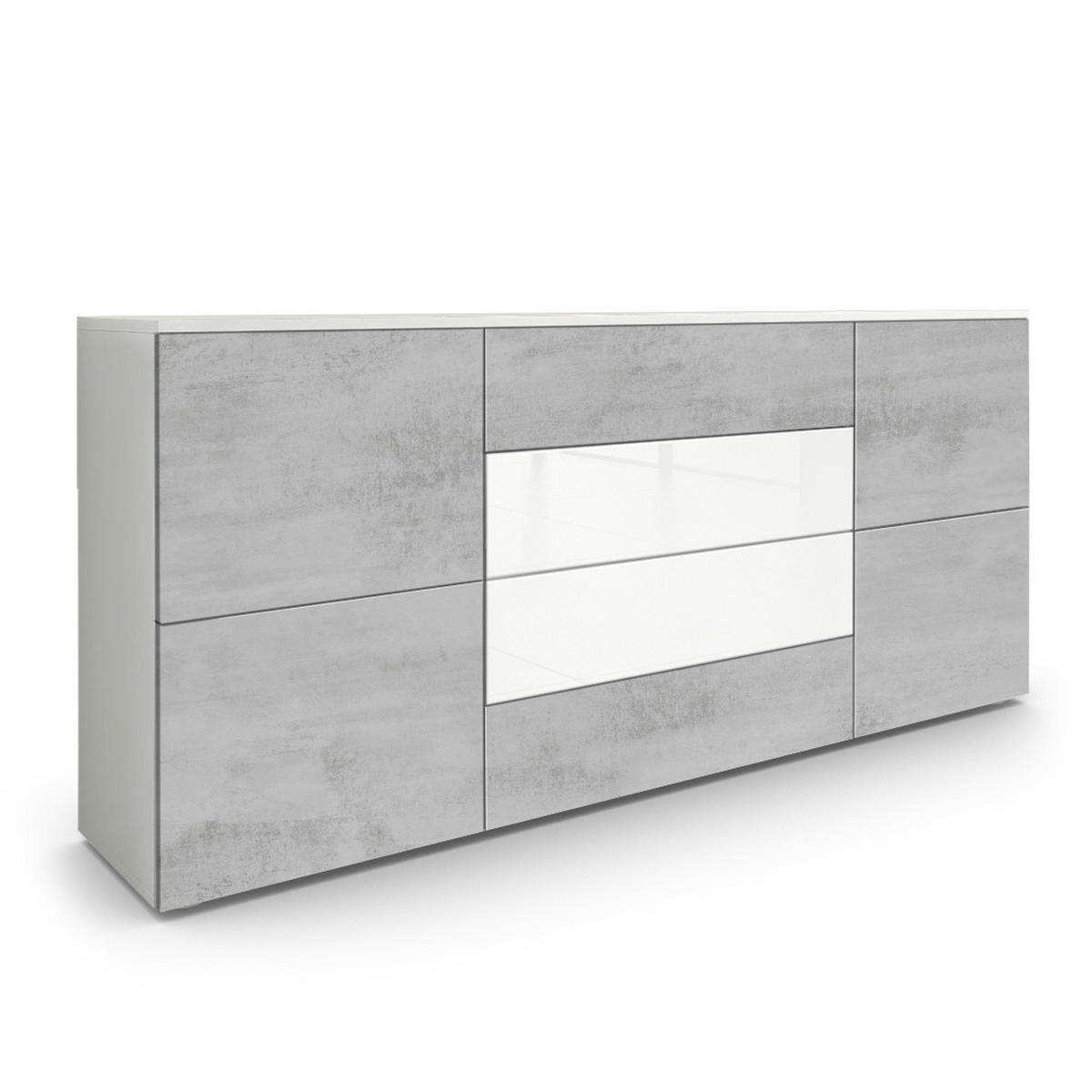 SIDEBOARD Rova Beton Oxid Optik / Weiß Hochglanz - Hellgrau, Holzwerkstoff (166/72/35cm) - Vladon