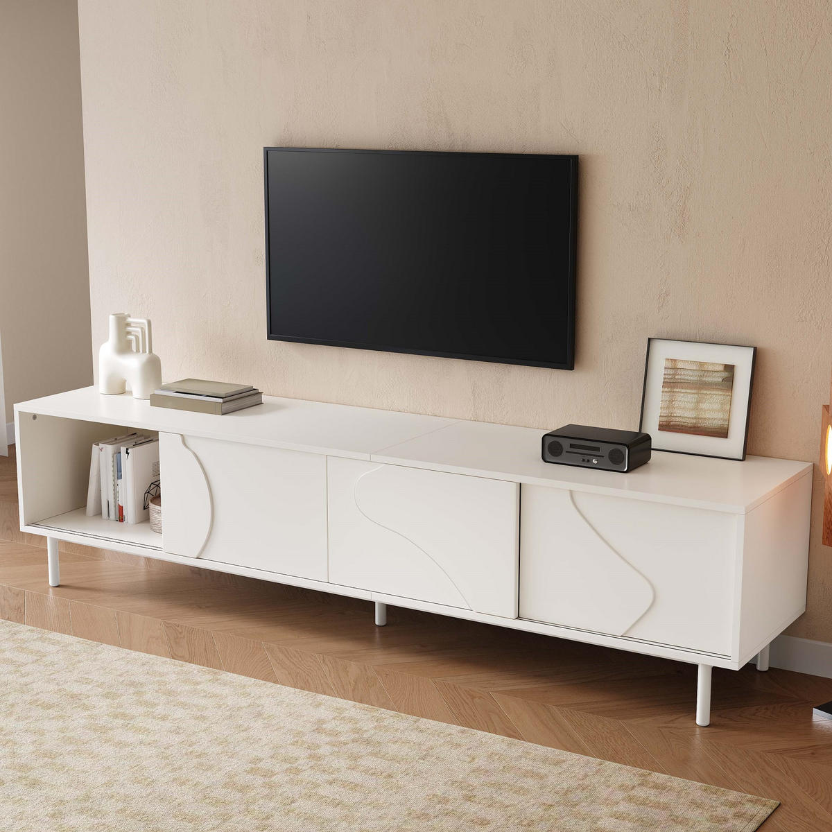 TV-ELEMENT180X40X45CM WeißLowboard mit LEDBeleuchtung und Schiebetüren - Weiß, Holz (47.5/18.01/115.01cm) - Raelunyi