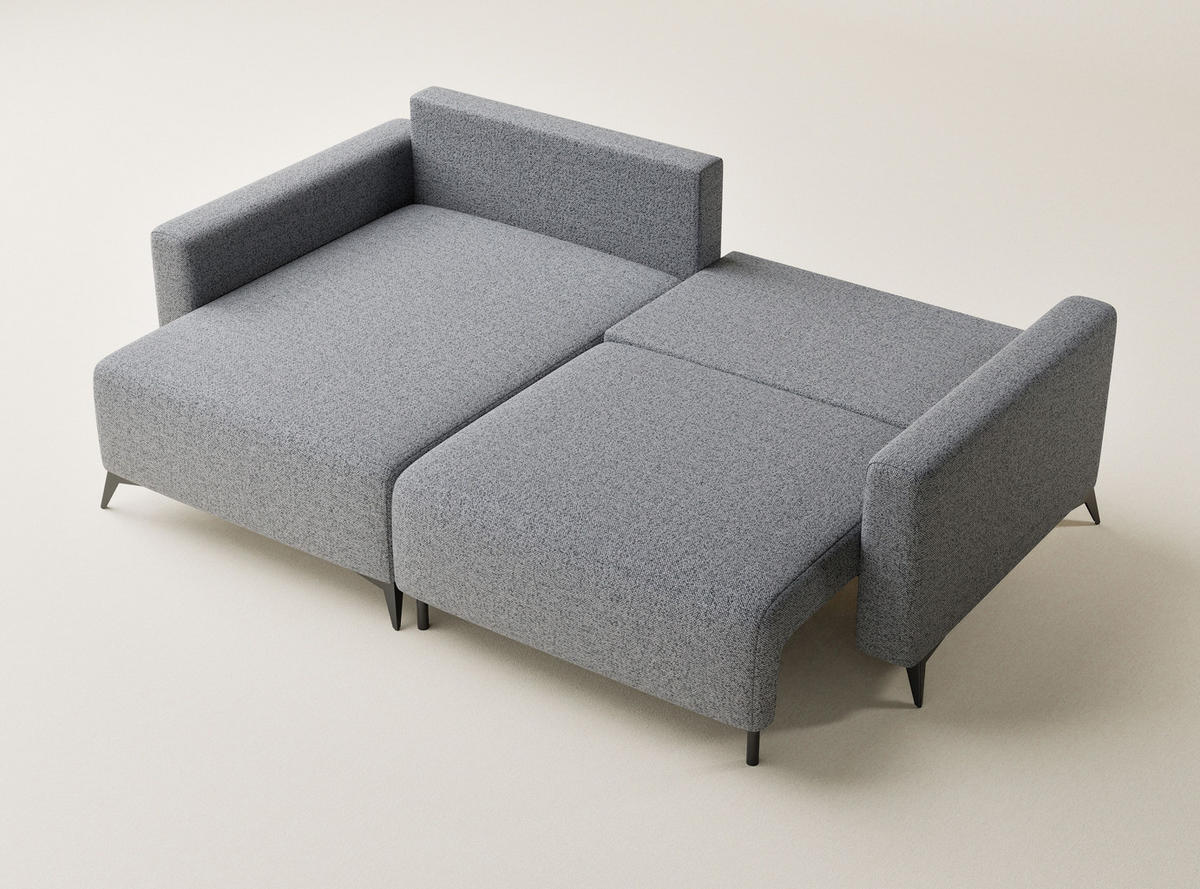 ECKSOFA MIT SCHLAFFUNKTION Leon Grau Webstoff - Schwarz/Grau, Holz/Holzwerkstoff (148/239cm) - Maison de Reve