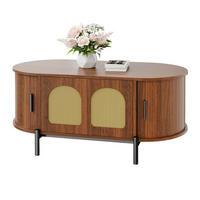 COUCHTISCH oval mit Stauraum 100 x 50 cm Holzoptik Rattan - Braun, Holz (100/50/40cm) - Meubliv