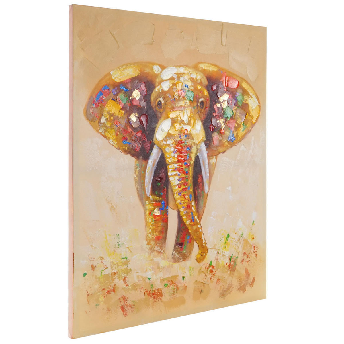 ÖLGEMÄLDE ELEFANT HANDGEMALT Mehrfarbig - Multicolor, Textil (80/100cm) - MCW