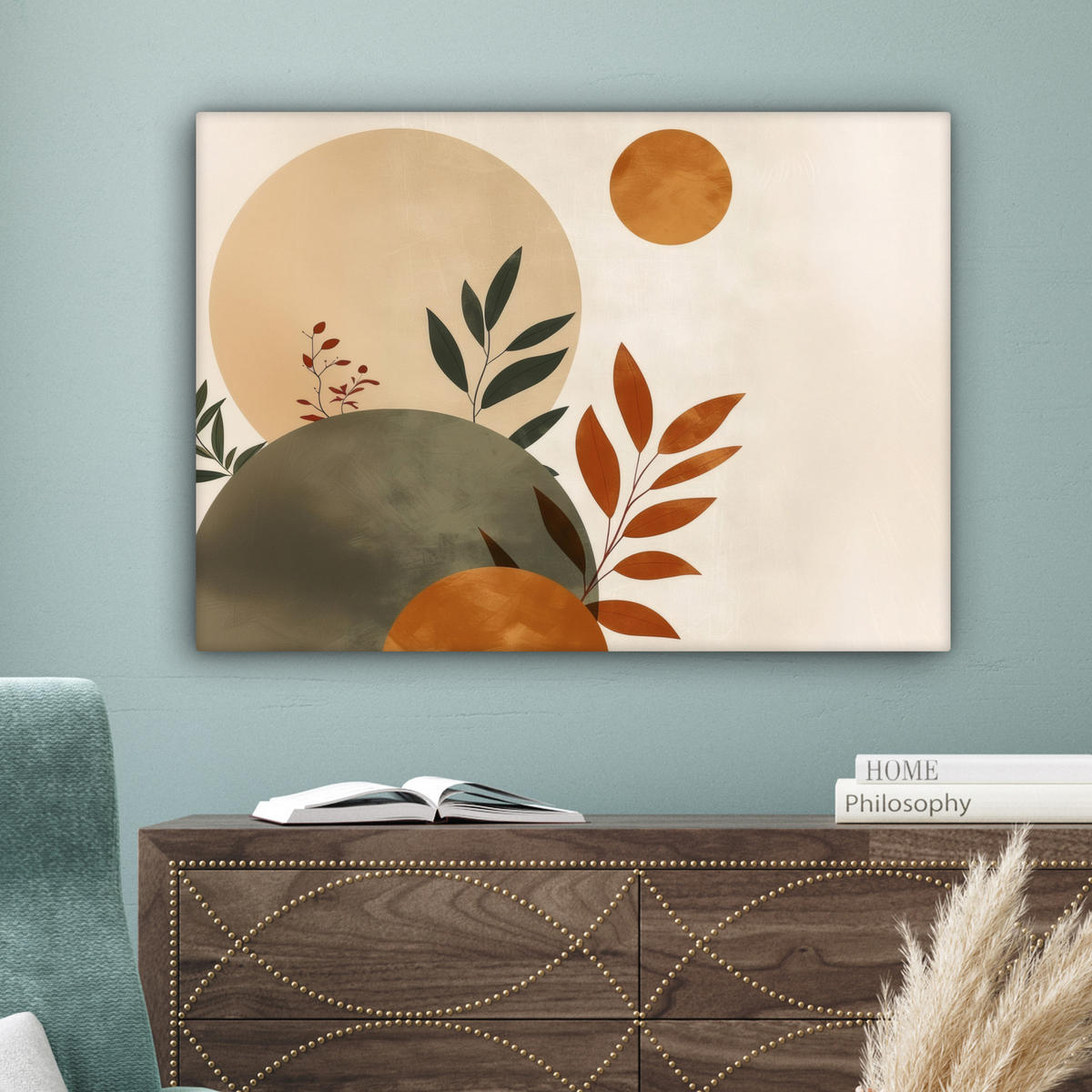 LEINWANDBILD Formen - Rund - Blätter - Beige Wandbilder 80x60 cm - Rostfarben, Textil (80/60cm) - MuchoWow