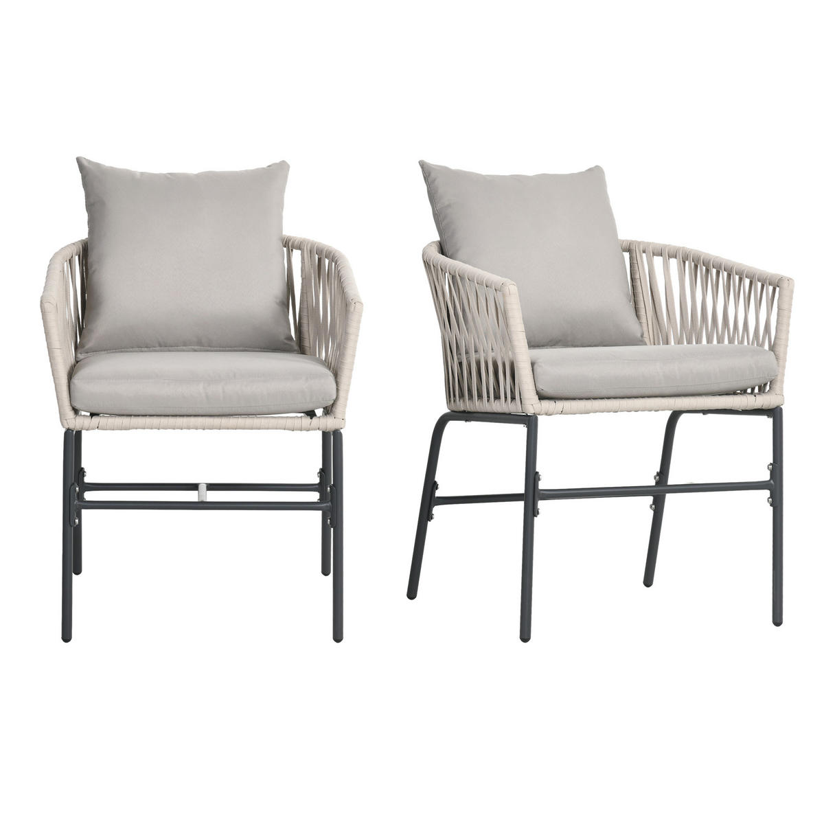 GARTENSTUHL 2er-Set DE-08277 Boho-Stil mit waschbaren Sitzauflagen Beige - Beige, Metall (60/71/57cm) - ComfortXL
