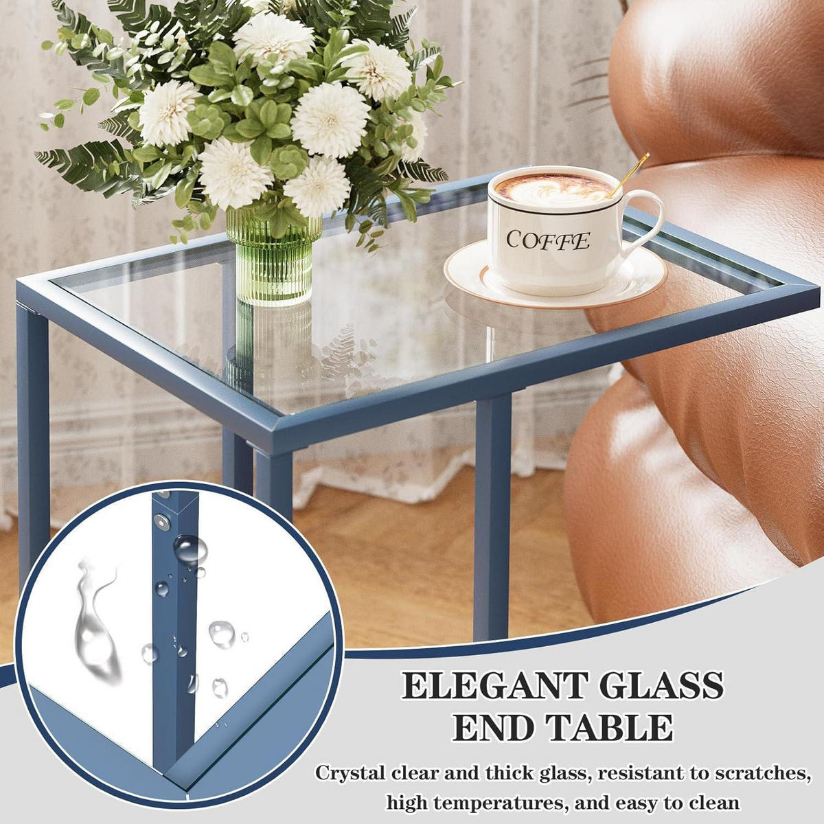 BEISTELLTISCH C-Form Glas Blau - Blau, Glas (30/40/60cm)
